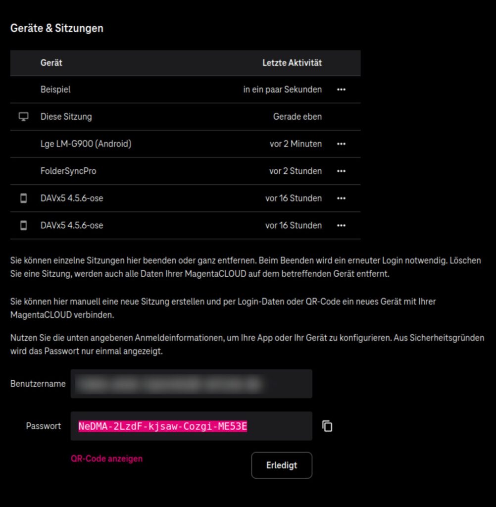 Die digitale Skippermappe – Dein handliches Archiv für alle Fälle einrichten 3 Erstellen eines neuen Login-Token in den Nutzereinstellungen von MagentaCloud